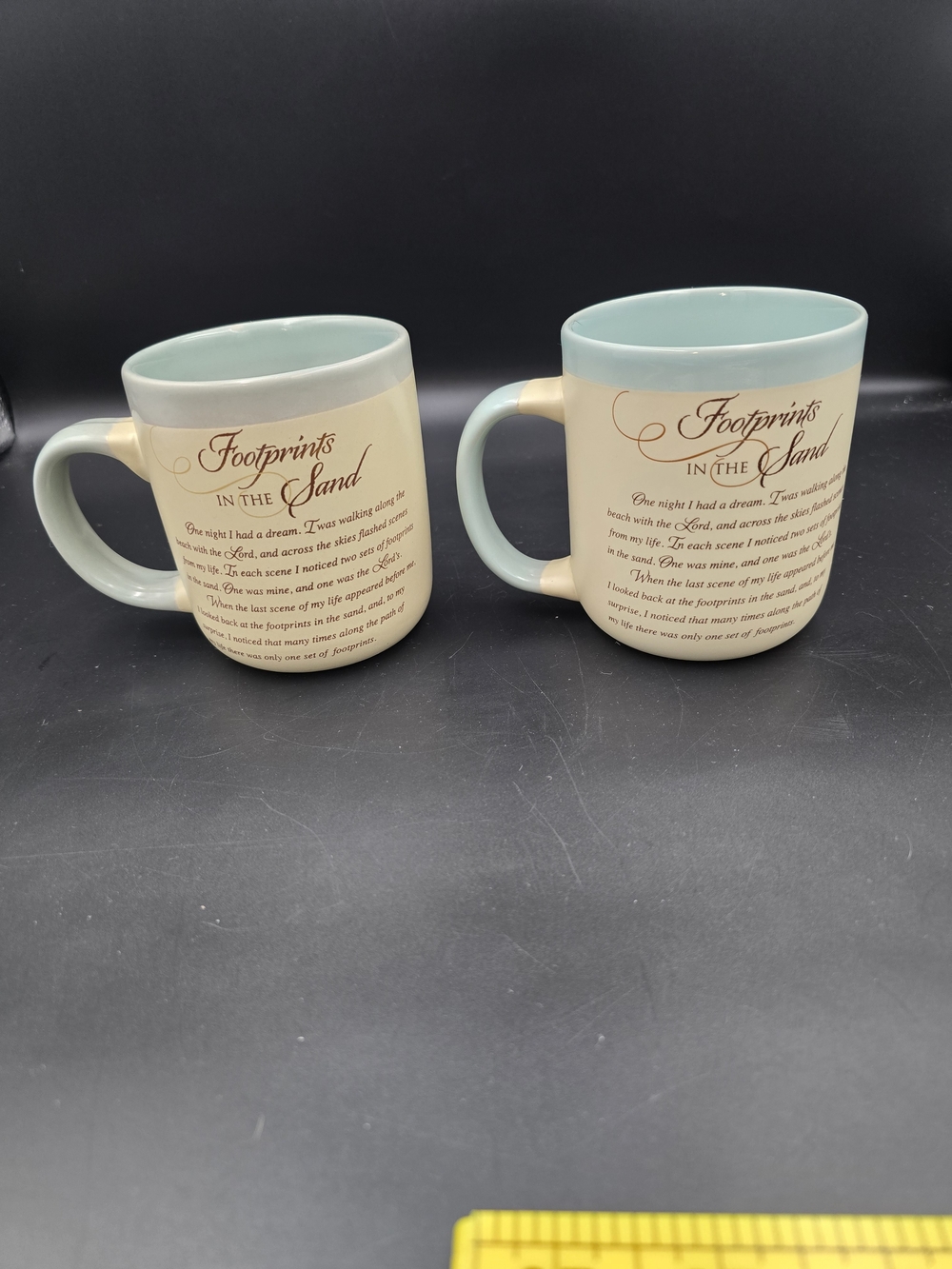 Footprints in the Sand Ceramic Mug - Cream Body with Light Blue Interior